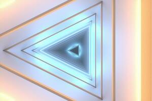 3d rendering, triangle tunnel with glowing lines background photo