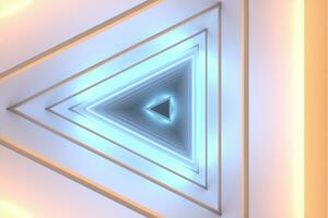 3d rendering, triangle tunnel with glowing lines background photo