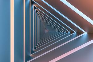 3d rendering, triangle tunnel with glowing lines background photo