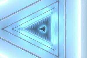 3d rendering, triangle tunnel with glowing lines background photo