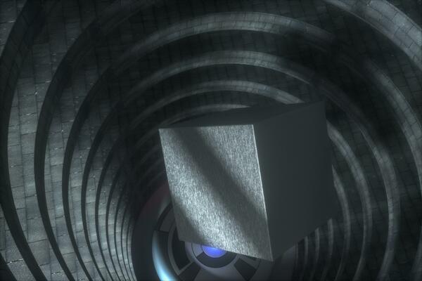 An abandoned round tunnel building in darkness, with scene of science fiction, 3d rendering.