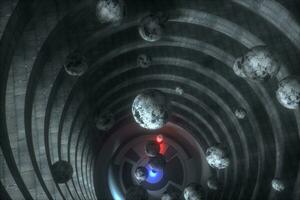 An abandoned round tunnel building in darkness, with scene of science fiction, 3d rendering. photo