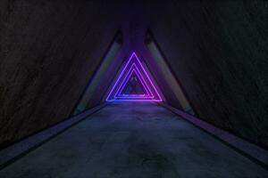 Fantasy concrete tunnel building with glowing neon light. 3d rendering. photo