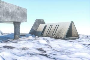 Fantasy concrete tunnel building, triangle tunnel. 3d rendering. photo