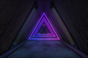 Fantasy concrete tunnel building with glowing neon light. 3d rendering. photo