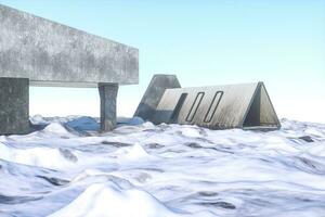 Fantasy concrete tunnel building, triangle tunnel. 3d rendering. photo