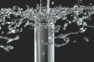 químico prueba tubo y salpicaduras agua en el laboratorio, 3d representación. foto