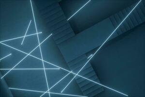 The stairway in the dark basement with glowing lines, 3d rendering. photo