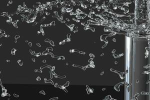 Chemical test tube and splashing water in the lab, 3d rendering. photo