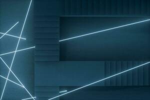 The stairway in the dark basement with glowing lines, 3d rendering. photo