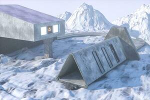 Fantasy concrete tunnel building, triangle tunnel. 3d rendering. photo