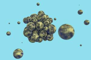 Spheres with the textured surface, random distributed, 3d rendering. photo