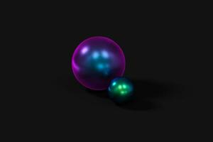 Spheres with the colorful surface, dark background, 3d rendering. photo