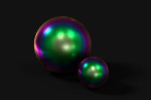 Spheres with the colorful surface, dark background, 3d rendering. photo