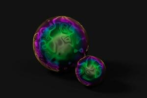 Spheres with the colorful surface, dark background, 3d rendering. photo