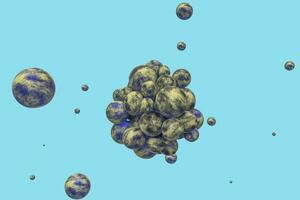 Spheres with the textured surface, random distributed, 3d rendering. photo