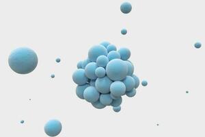 Blue spheres with the textured surface, random distributed, 3d rendering. photo