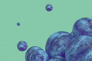 Spheres with the textured surface, random distributed, 3d rendering. photo