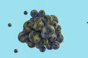 Spheres with the textured surface, random distributed, 3d rendering. photo