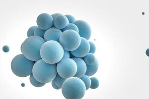 Blue spheres with the textured surface, random distributed, 3d rendering. photo