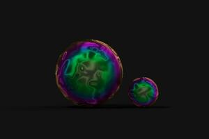 Spheres with the colorful surface, dark background, 3d rendering. photo