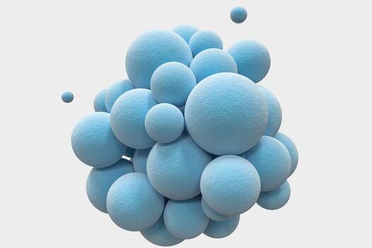 Blue spheres with the textured surface, random distributed, 3d rendering. photo