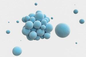 Blue spheres with the textured surface, random distributed, 3d rendering. photo