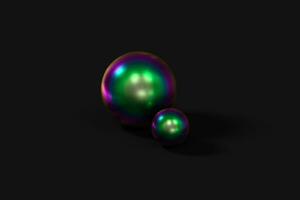 Spheres with the colorful surface, dark background, 3d rendering. photo