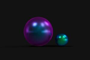 Spheres with the colorful surface, dark background, 3d rendering. photo