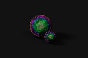 Spheres with the colorful surface, dark background, 3d rendering. photo