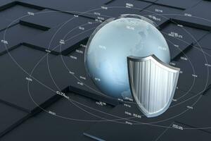 3d rendering, a defense shield with technological background photo