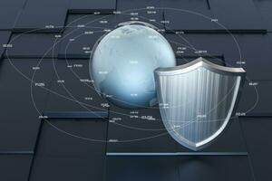 3d rendering, a defense shield with technological background photo