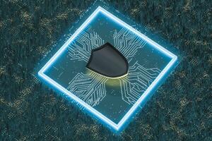 3d rendering, a defense shield with technological background photo