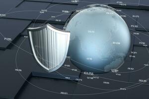 3d rendering, a defense shield with technological background photo