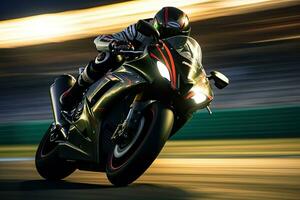 Superbike motorcycle on the race track with motion blur. Superbike motorcycle. Generative Ai photo