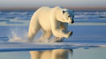 a polar bear running on ice. generative ai photo