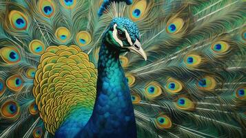 Art nouveau peacock background. Generative Ai photo