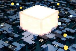 3d rendering, cubes board space, fantasy world photo