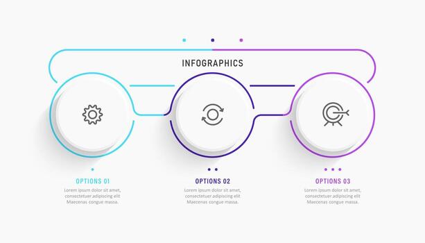 plantilla de diseño de etiquetas infográficas vectoriales con iconos y 3 opciones o pasos. se puede utilizar para diagramas de proceso, presentaciones, diseño de flujo de trabajo, banner, diagrama de flujo, gráfico de información. vector