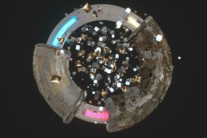 3d rendering, scientific mechanical ring in the outer space. photo
