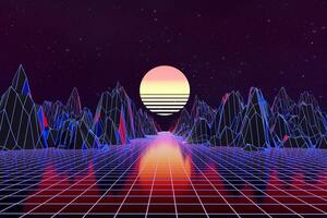 3d background Illustration Inspired by 80's Scene synthwave and retrowave. photo