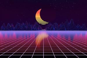 3d background Illustration Inspired by 80's Scene synthwave and retrowave. photo