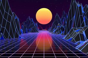 3d background Illustration Inspired by 80's Scene synthwave and retrowave. photo