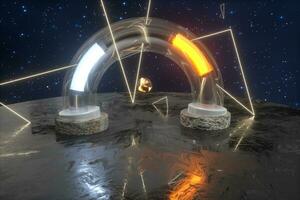 3d rendering, scientific mechanical ring in the outer space. photo