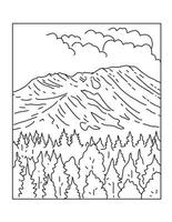 Mount St Helens National Volcanic Monument in Washington State Mono Line Art vector