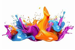 Mix rainbow liquid splashes. oil or ink splashing dynamic motion, design elements for advertising isolated on white background. Colorful. Generative ai photo