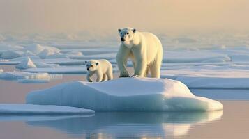 Polar bear with cub on ice floe. generative ai photo