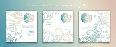 Social media template with hand drawn of coffee background in liquid color for coffee day campaign vector