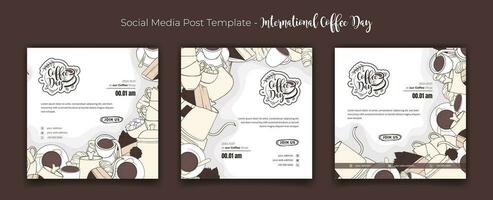 Set of social media post template with coffee cup background design for world coffee day campaign vector