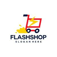 flash shopping logo concept illustration. shop flash logo business vector design.